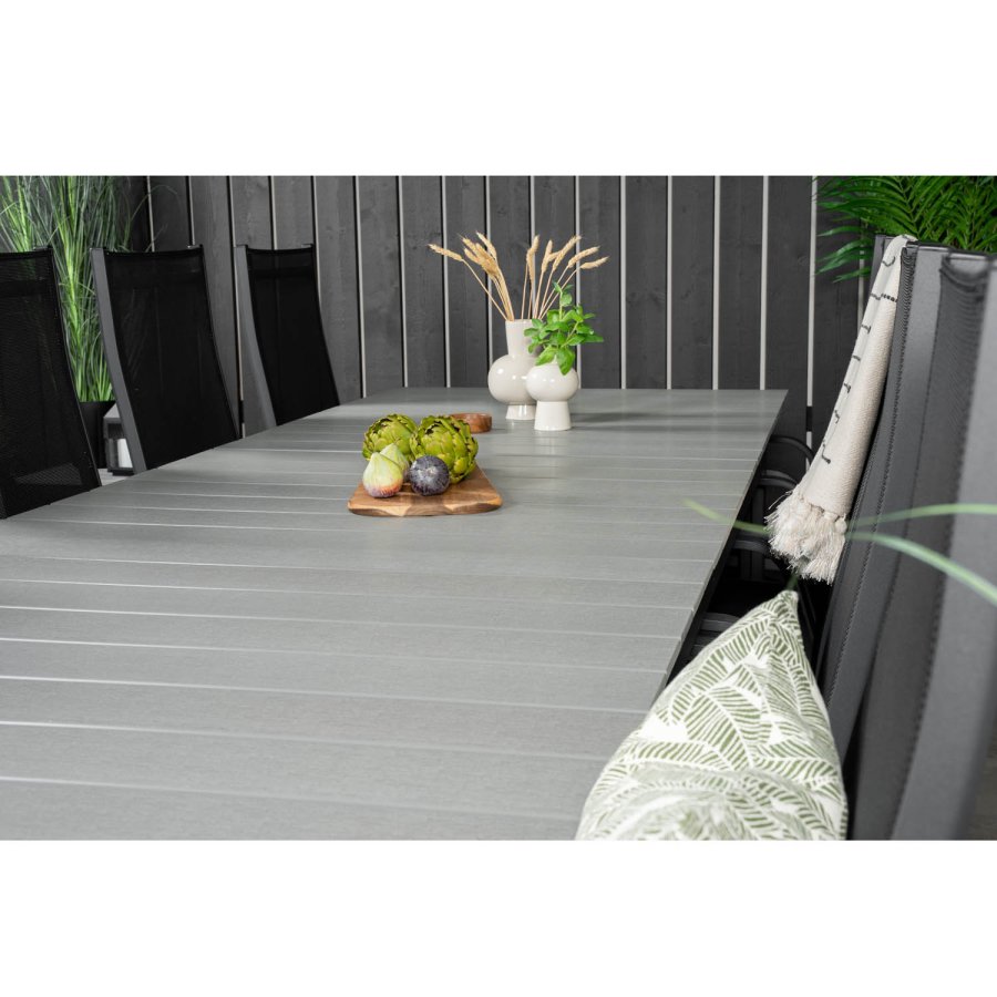 VENTURE DESIGN havest m Levels bord m udtrk og 10 Copacabana stole m. recliner - gr aintwood/sort