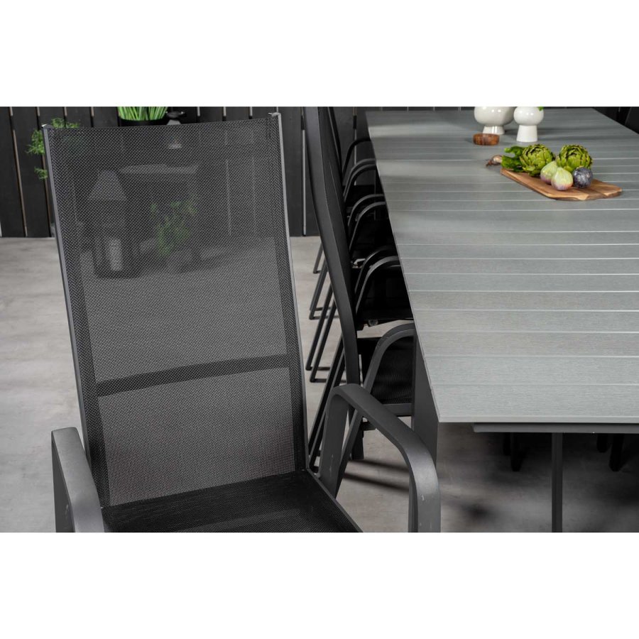 VENTURE DESIGN havest m Levels bord m udtrk og 10 Copacabana stole m. recliner - gr aintwood/sort