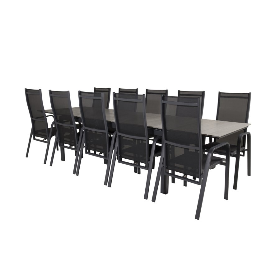 VENTURE DESIGN havest m Levels bord m udtrk og 10 Copacabana stole m. recliner - gr aintwood/sort