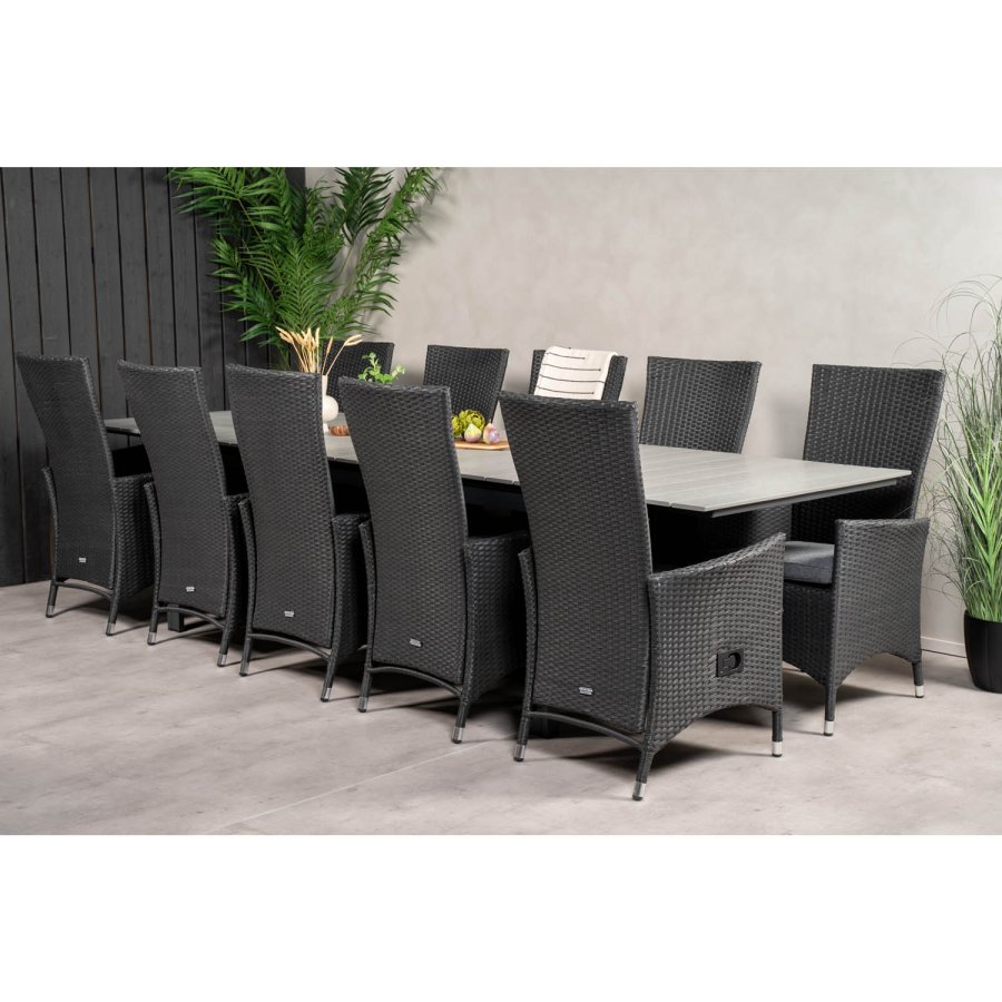 VENTURE DESIGN havest m. Levels bord m. udtrk og 10 Padova stole m. recliner - rattan/gr aintwood