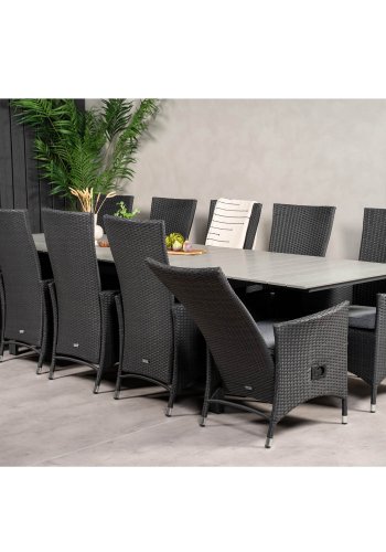 VENTURE DESIGN havest m. Levels bord m. udtrk og 10 Padova stole m. recliner - rattan/gr aintwood