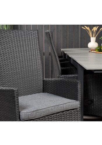 VENTURE DESIGN havest m. Levels bord m. udtrk og 10 Padova stole m. recliner - rattan/gr aintwood