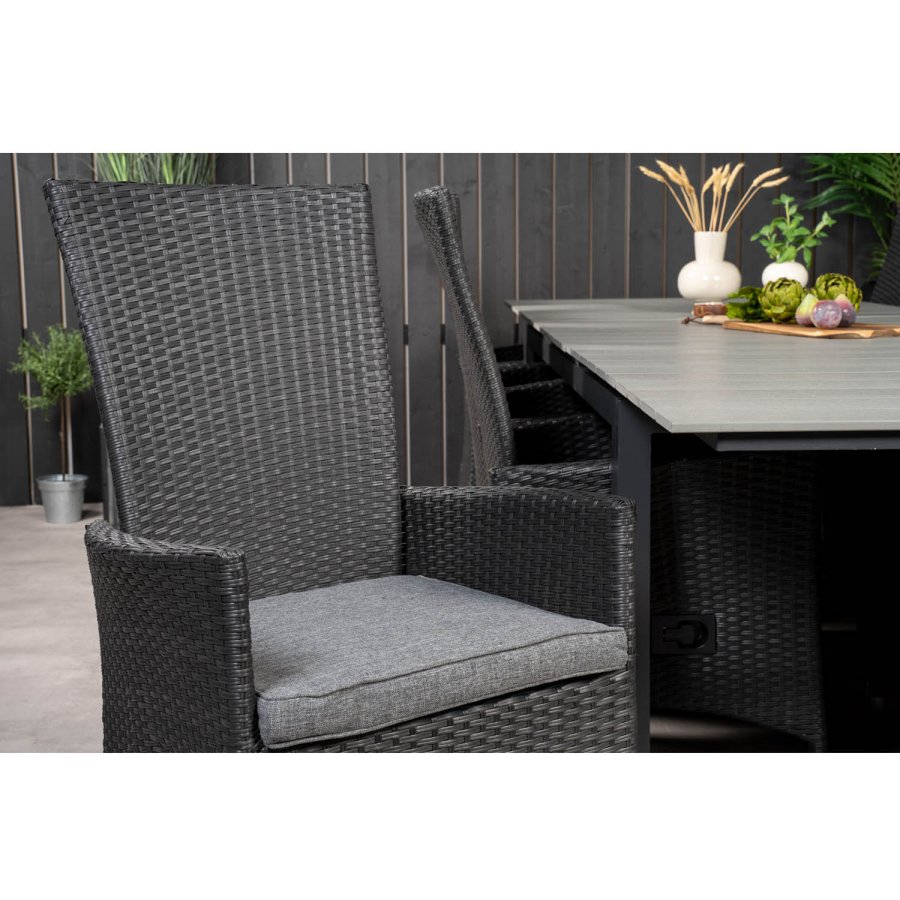 VENTURE DESIGN havest m. Levels bord m. udtrk og 10 Padova stole m. recliner - rattan/gr aintwood