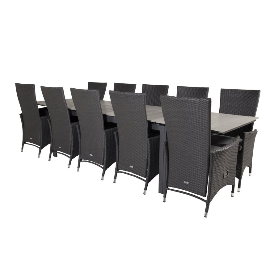 VENTURE DESIGN havest m. Levels bord m. udtrk og 10 Padova stole m. recliner - rattan/gr aintwood