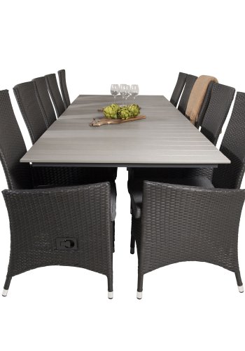 VENTURE DESIGN havest m. Levels bord m. udtrk og 10 Padova stole m. recliner - rattan/gr aintwood