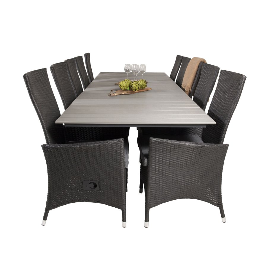 VENTURE DESIGN havest m. Levels bord m. udtrk og 10 Padova stole m. recliner - rattan/gr aintwood