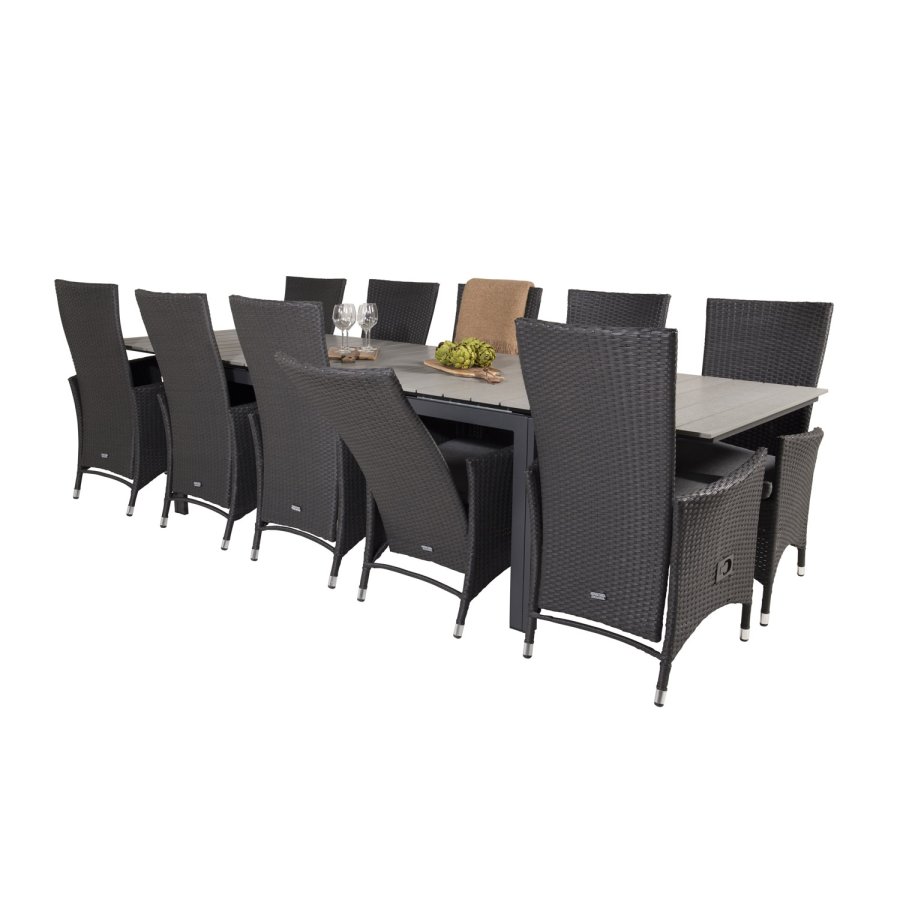 VENTURE DESIGN havest m. Levels bord m. udtrk og 10 Padova stole m. recliner - rattan/gr aintwood