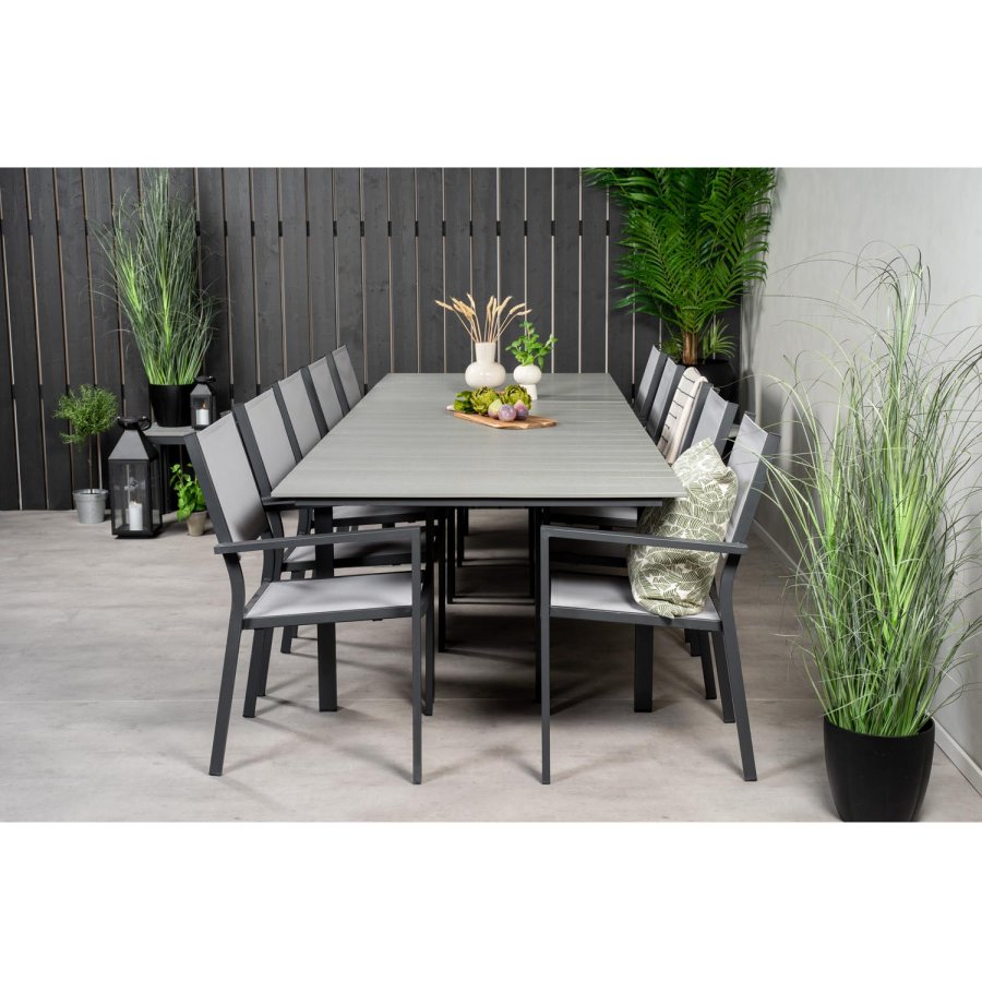 VENTURE DESIGN havest m Levels bord m udtrk og 10 Copacabana stole m armln - gr aintwood/textile