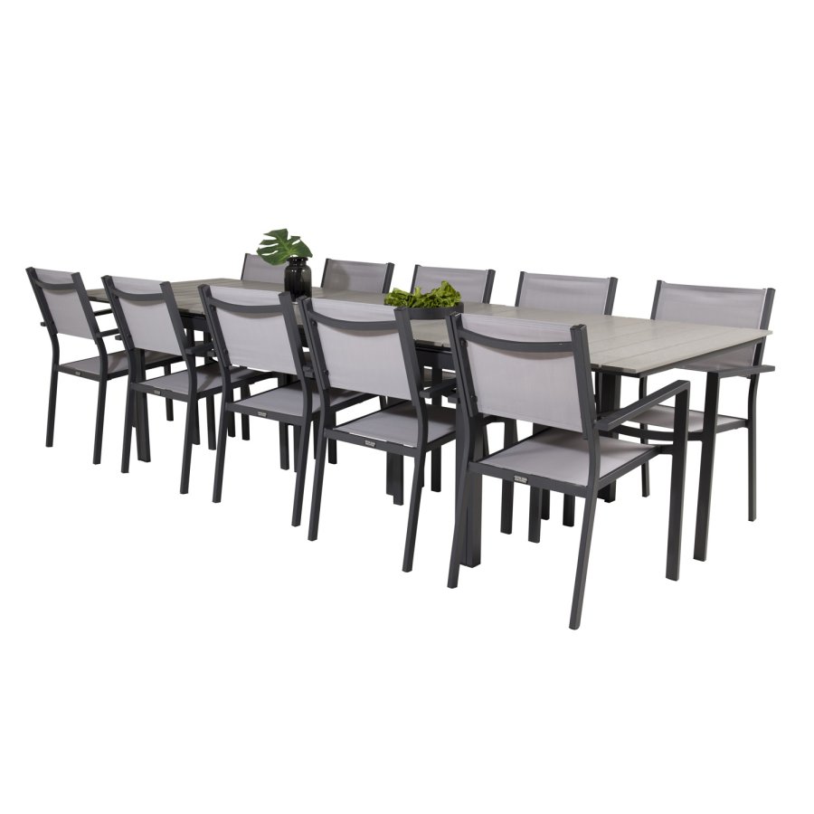 VENTURE DESIGN havest m Levels bord m udtrk og 10 Copacabana stole m armln - gr aintwood/textile