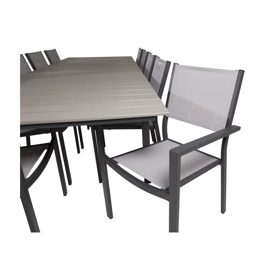 VENTURE DESIGN havest m Levels bord m udtrk og 10 Copacabana stole m armln - gr aintwood/textile