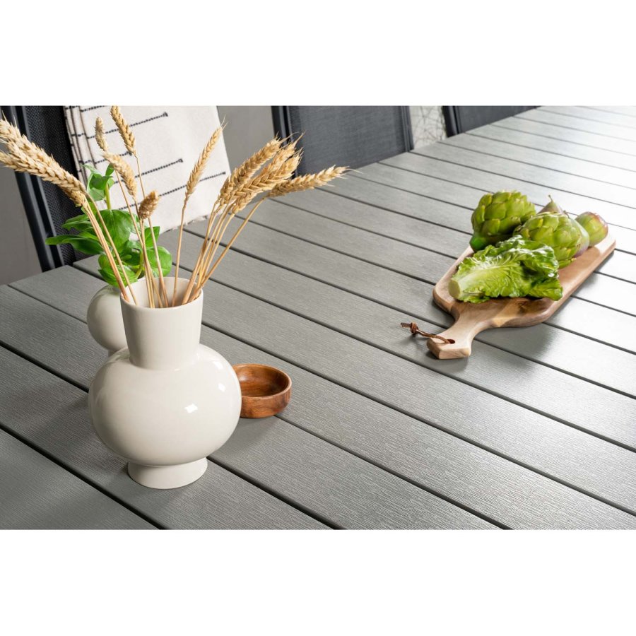 VENTURE DESIGN havest m. Levels bord m. udtrk og 10 Albany stole m. recliner - gr aintwood/sort 