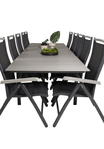 VENTURE DESIGN havest m. Levels bord m. udtrk og 10 Albany stole m. recliner - gr aintwood/sort 