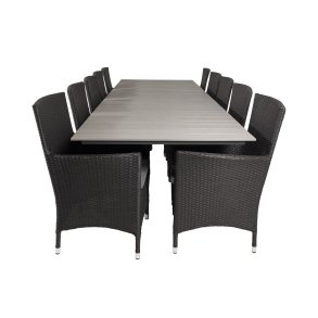 VENTURE DESIGN havest m Levels bord m udtrk og 10 Malin stole m. armln - sort rattan/gr aintwood