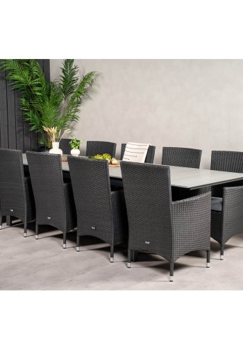 VENTURE DESIGN havest m Levels bord m udtrk og 10 Malin stole m. armln - sort rattan/gr aintwood