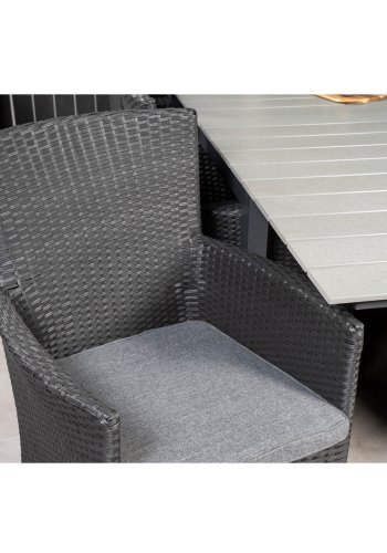 VENTURE DESIGN havest m Levels bord m udtrk og 10 Malin stole m. armln - sort rattan/gr aintwood