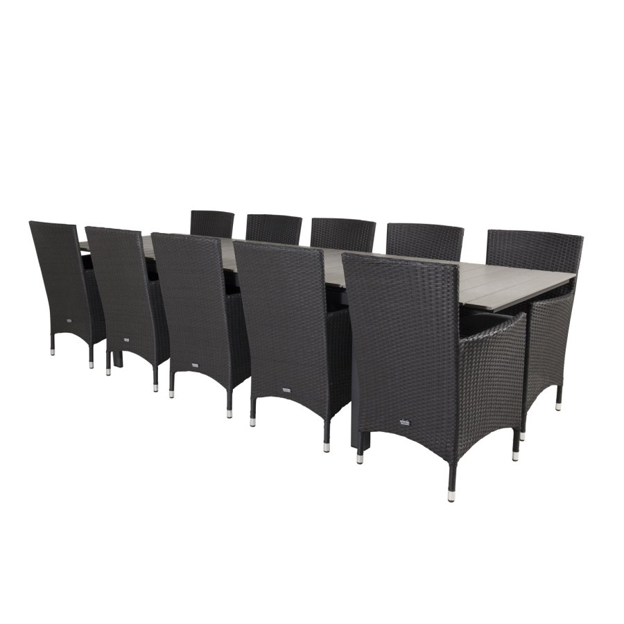 VENTURE DESIGN havest m Levels bord m udtrk og 10 Malin stole m. armln - sort rattan/gr aintwood