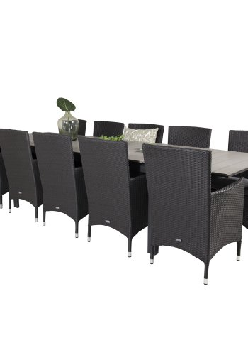 VENTURE DESIGN havest m Levels bord m udtrk og 10 Malin stole m. armln - sort rattan/gr aintwood