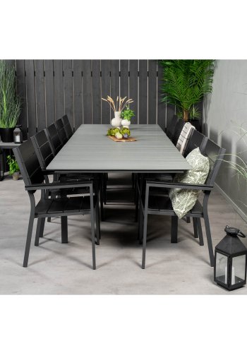 VENTURE DESIGN Levels havest m. bord m. udtrk og 10 stole m. armln - gr/sort aintwood/sort alu