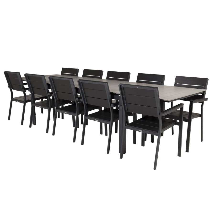 VENTURE DESIGN Levels havest m. bord m. udtrk og 10 stole m. armln - gr/sort aintwood/sort alu