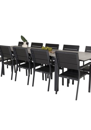 VENTURE DESIGN Levels havest m. bord m. udtrk og 10 stole m. armln - gr/sort aintwood/sort alu