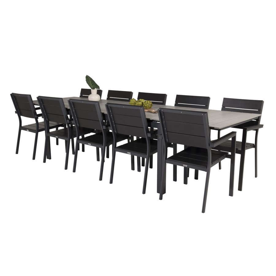 VENTURE DESIGN Levels havest m. bord m. udtrk og 10 stole m. armln - gr/sort aintwood/sort alu