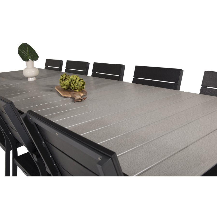 VENTURE DESIGN Levels havest m. bord m. udtrk og 10 stole m. armln - gr/sort aintwood/sort alu