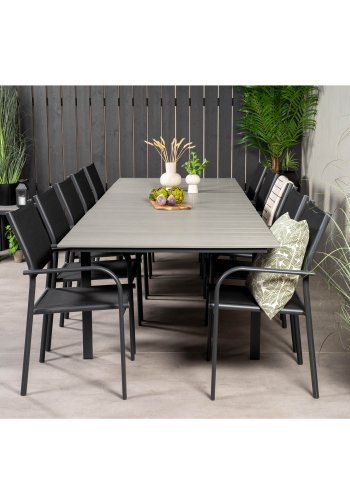 VENTURE DESIGN havest m Levels bord m udtrk og 10 Santorini stole m armln - sort aintwood/textile