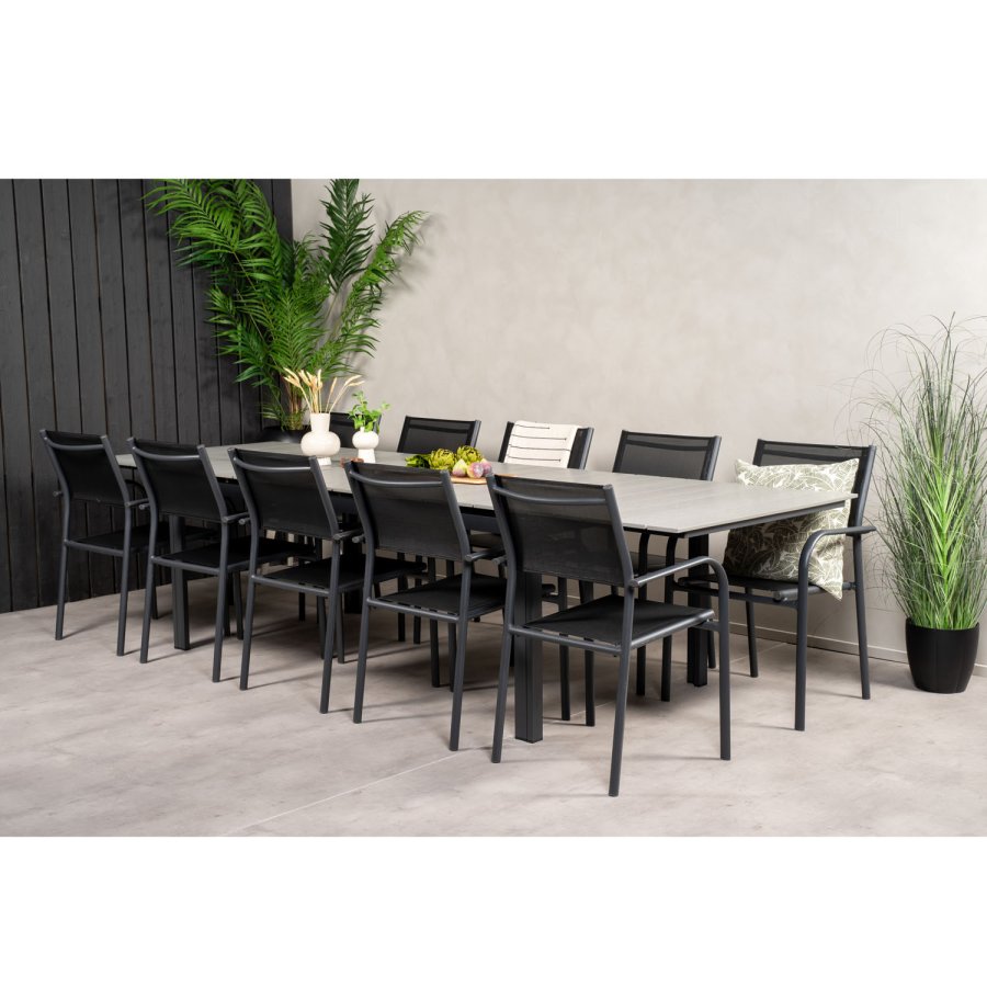 VENTURE DESIGN havest m Levels bord m udtrk og 10 Santorini stole m armln - sort aintwood/textile