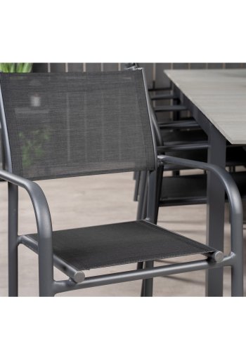 VENTURE DESIGN havest m Levels bord m udtrk og 10 Santorini stole m armln - sort aintwood/textile