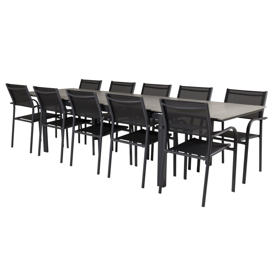 VENTURE DESIGN havest m Levels bord m udtrk og 10 Santorini stole m armln - sort aintwood/textile