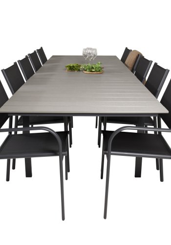 VENTURE DESIGN havest m Levels bord m udtrk og 10 Santorini stole m armln - sort aintwood/textile