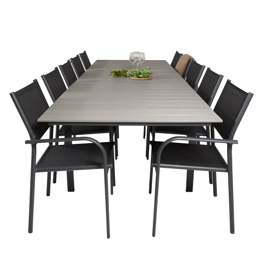 VENTURE DESIGN havest m Levels bord m udtrk og 10 Santorini stole m armln - sort aintwood/textile