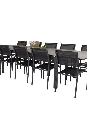 VENTURE DESIGN havest m Levels bord m udtrk og 10 Santorini stole m armln - sort aintwood/textile