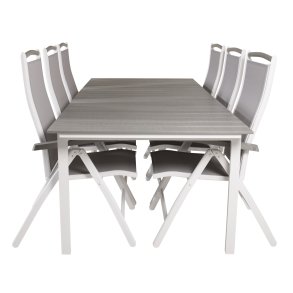 VENTURE DESIGN havest, m. Levels bord, m. udtrk og 6 Albany 5:pos. stole - aintwood/alu 