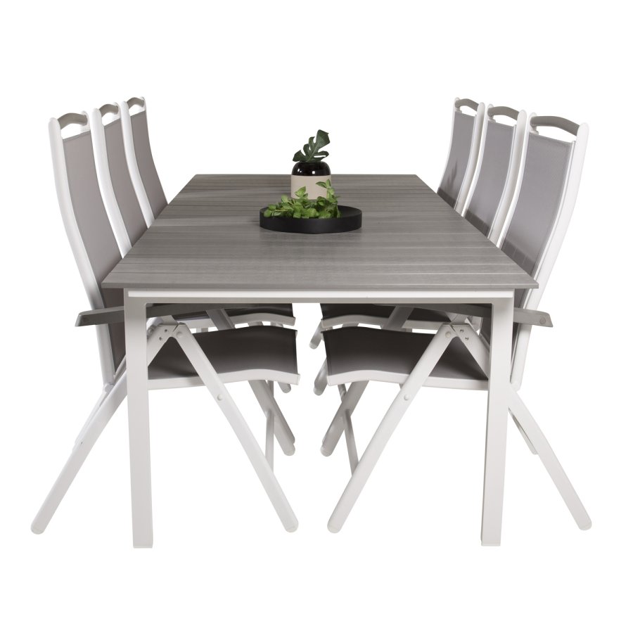 VENTURE DESIGN havest, m. Levels bord, m. udtrk og 6 Albany 5:pos. stole - aintwood/alu 