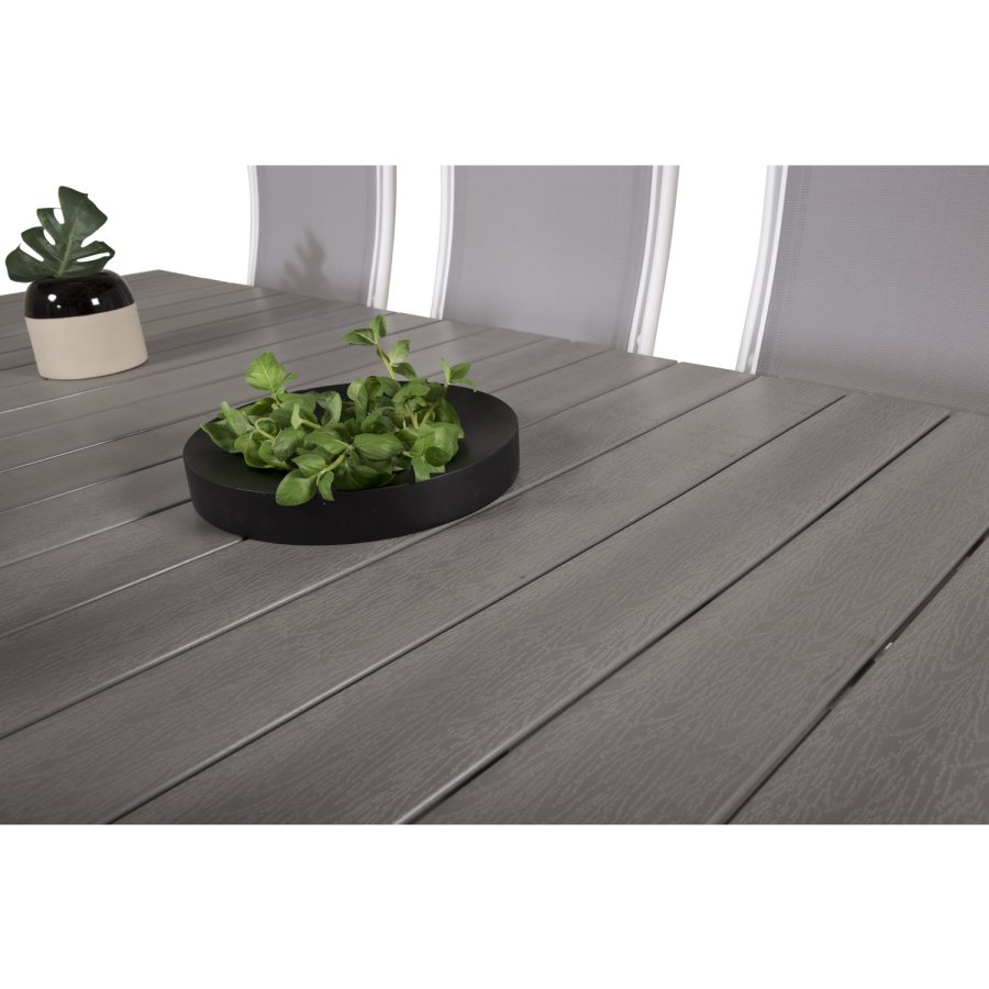 VENTURE DESIGN havest, m. Levels bord, m. udtrk og 6 Albany 5:pos. stole - aintwood/alu 