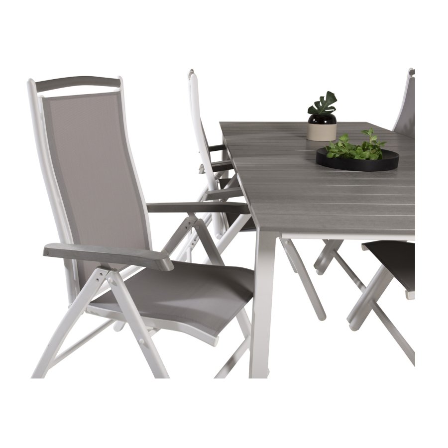 VENTURE DESIGN havest, m. Levels bord, m. udtrk og 6 Albany 5:pos. stole - aintwood/alu 