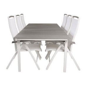 VENTURE DESIGN havest, m. Levels bord, m. udtrk og 6 Albany 5:pos. stole - aintwood/alu