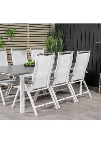 VENTURE DESIGN havest, m. Levels bord, m. udtrk og 6 Albany 5:pos. stole - aintwood/alu