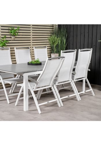 VENTURE DESIGN havest, m. Levels bord, m. udtrk og 6 Albany 5:pos. stole - aintwood/alu