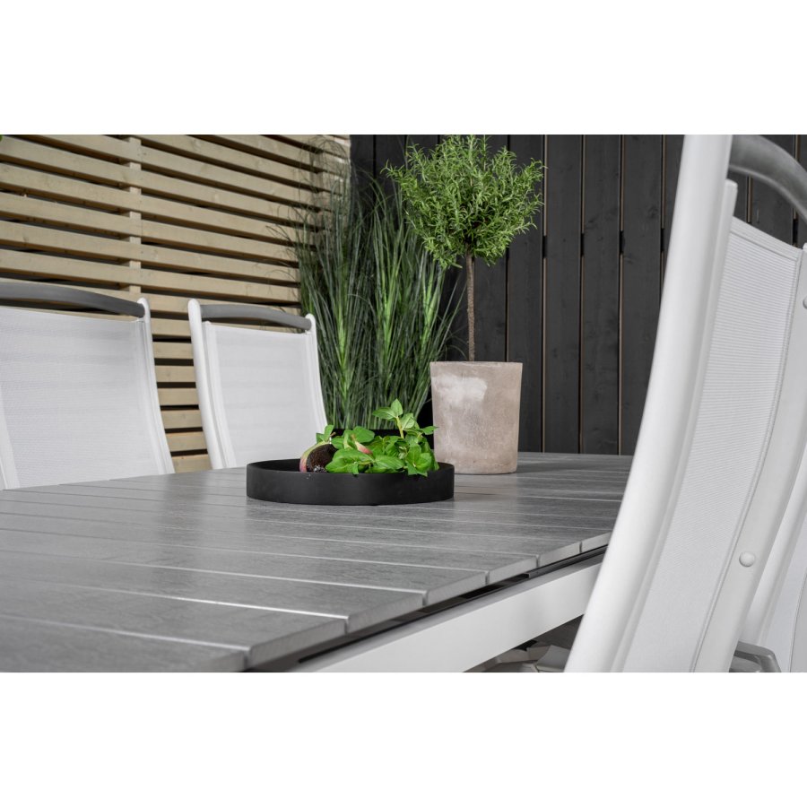 VENTURE DESIGN havest, m. Levels bord, m. udtrk og 6 Albany 5:pos. stole - aintwood/alu