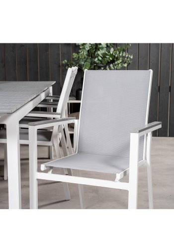 VENTURE DESIGN havest, m. Levels bord, m. udtrk og 6 Parma stole, m. armln - alu/aintwood 