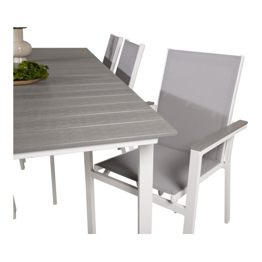 VENTURE DESIGN havest, m. Levels bord, m. udtrk og 6 Parma stole, m. armln - alu/aintwood 