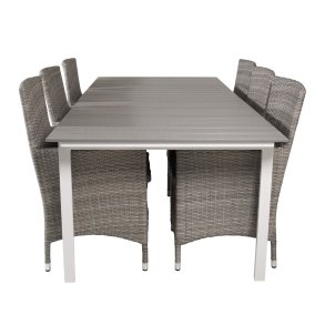 VENTURE DESIGN havest, m. Levels bord, m. udtrk og 6 Malin stole, m. armln - aintwood/alu