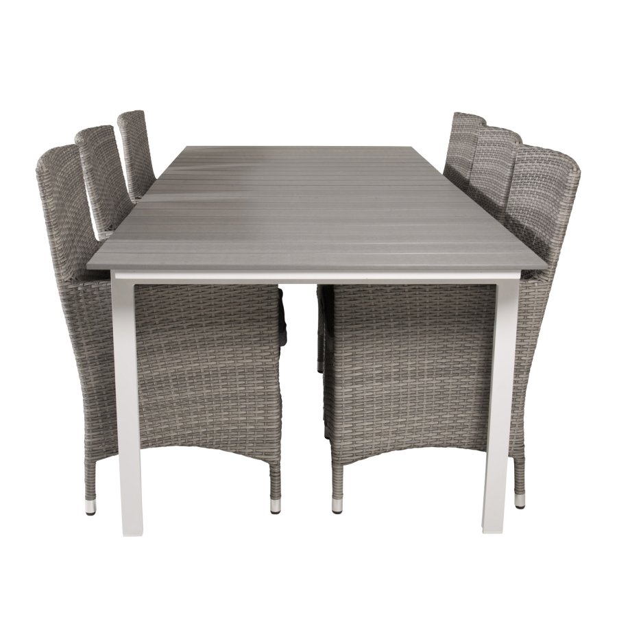 VENTURE DESIGN havest, m. Levels bord, m. udtrk og 6 Malin stole, m. armln - aintwood/alu