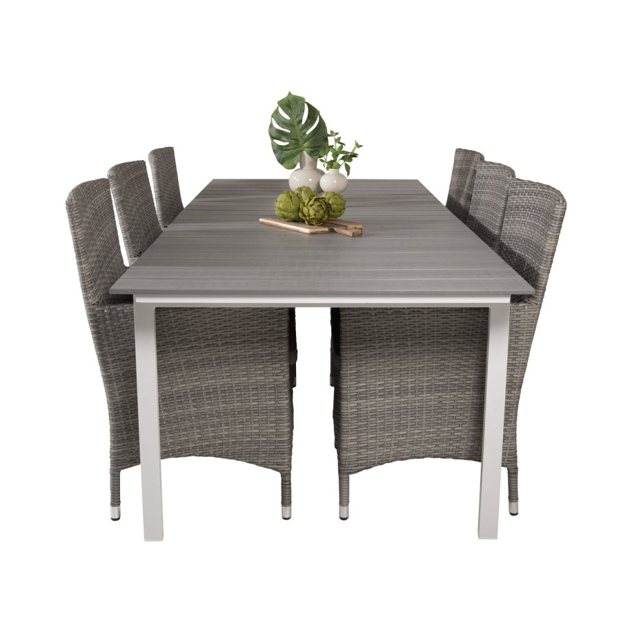 VENTURE DESIGN havest, m. Levels bord, m. udtrk og 6 Malin stole, m. armln - aintwood/alu