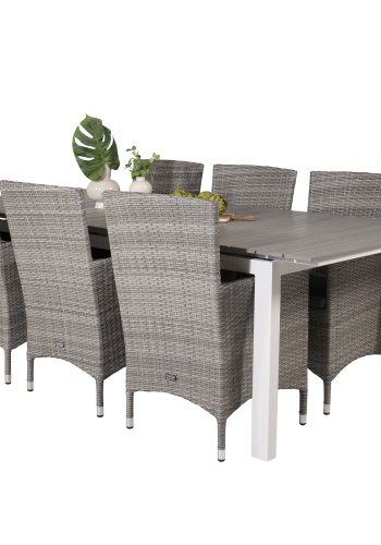 VENTURE DESIGN havest, m. Levels bord, m. udtrk og 6 Malin stole, m. armln - aintwood/alu