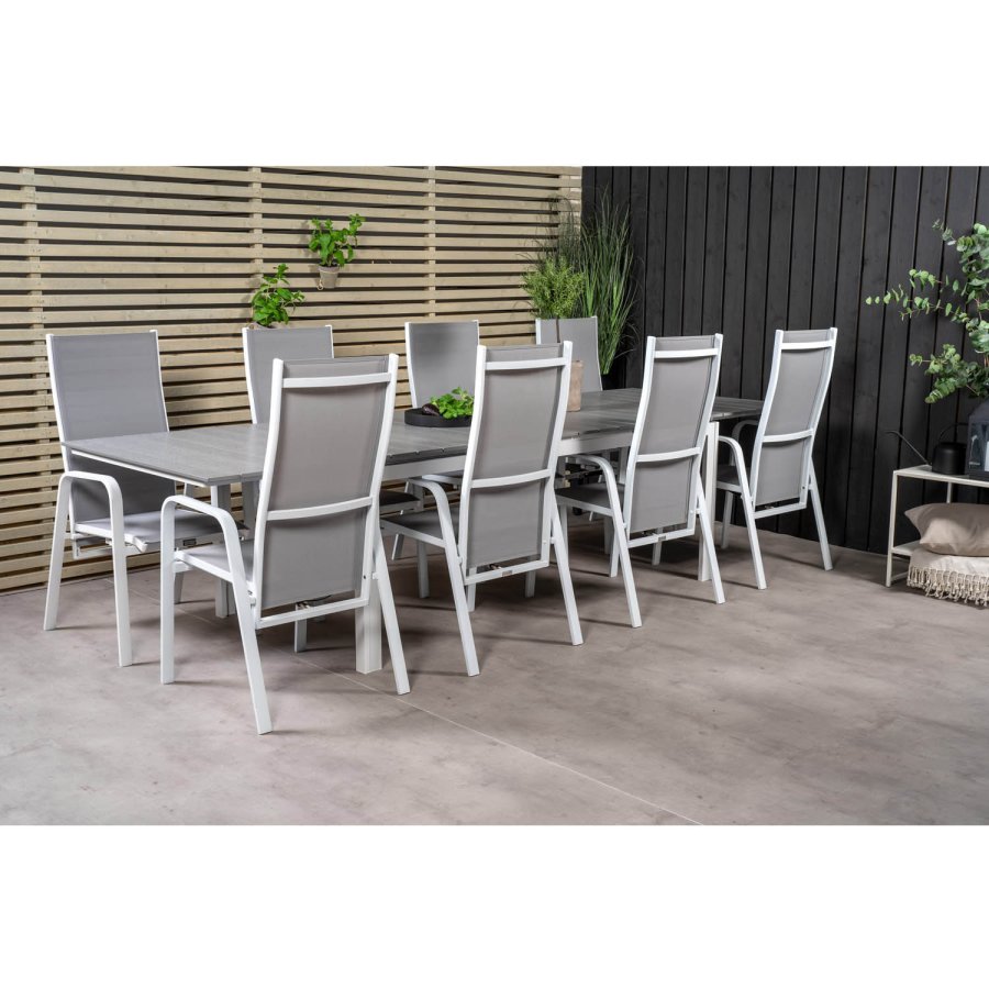 VENTURE DESIGN havest m Levels bord m udtrk og 8 Copacabana stole m recliner - gr aintwood/textil