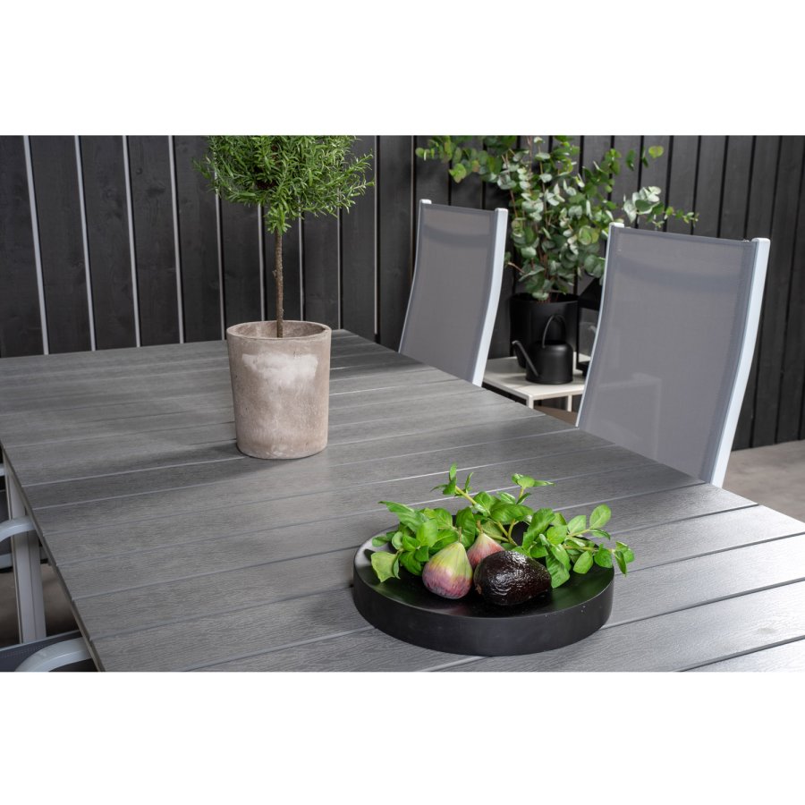 VENTURE DESIGN havest m Levels bord m udtrk og 8 Copacabana stole m recliner - gr aintwood/textil