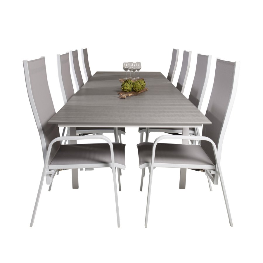 VENTURE DESIGN havest m Levels bord m udtrk og 8 Copacabana stole m recliner - gr aintwood/textil